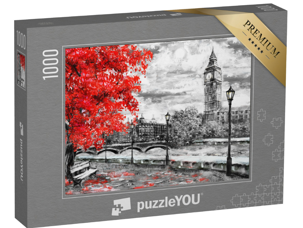 puzzle 1000 dílků „Olejomalba na plátně: Londýnská ulice s Big Benem“