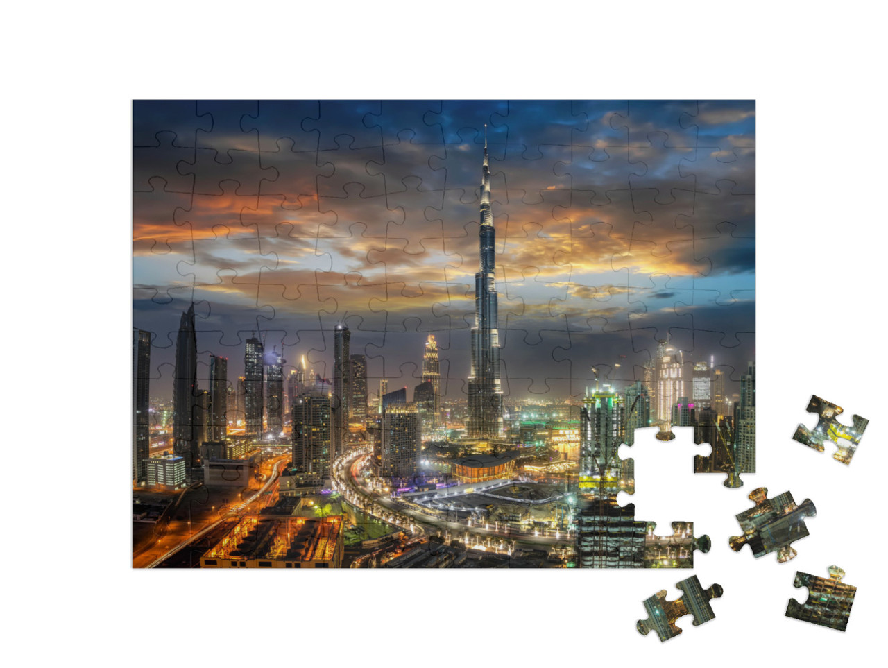 puzzle 100 dílků „Dubajská obchodní zátoka v noci“