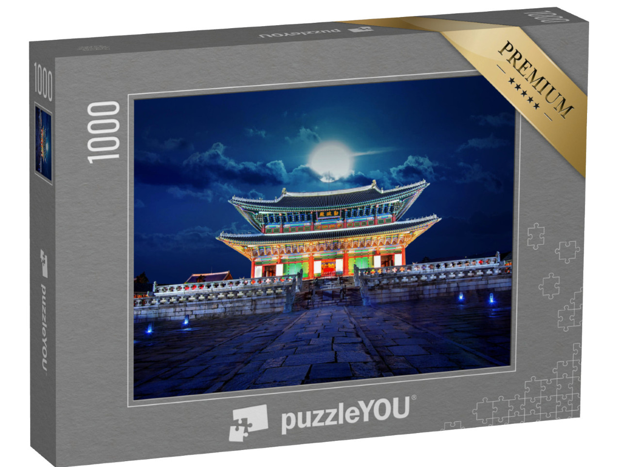 puzzle 1000 dílků „Úplněk nad palácem Gyeongbokgung, Soul, Jižní Korea“