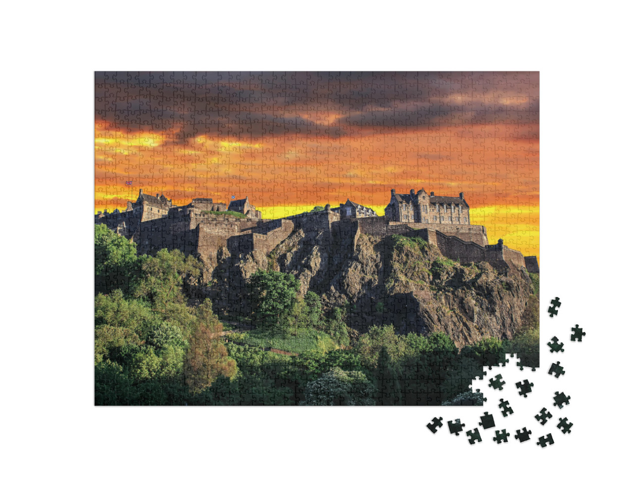 puzzle 1000 dílků „Úchvatný západ slunce na kopci Edinburského hradu, Skotsko“