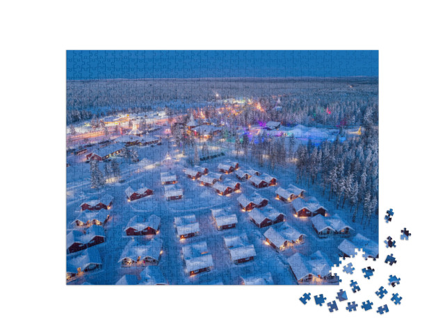 puzzle 1000 dílků „Zasněžená vesnice Otce Vánoc v Rovaniemi, Finsko“