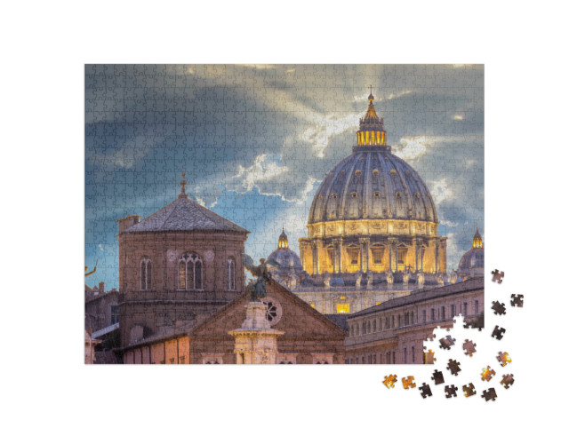 puzzle 1000 dílků „Západ slunce nad bazilikou svatého Petra, Vatikán, Řím“