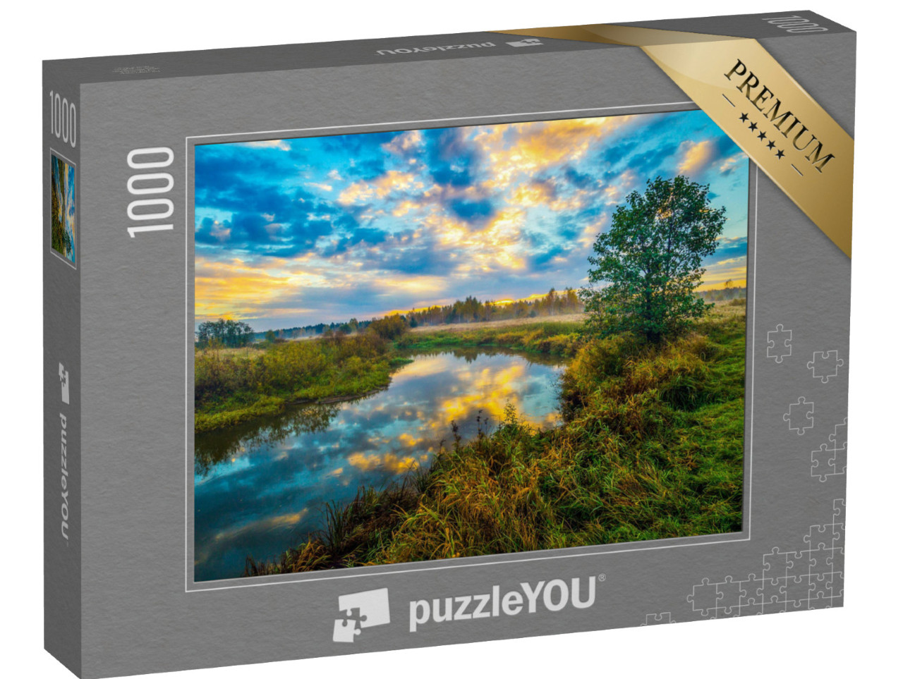 puzzle 1000 dílků „Západ slunce u řeky v nedotčené přírodě“