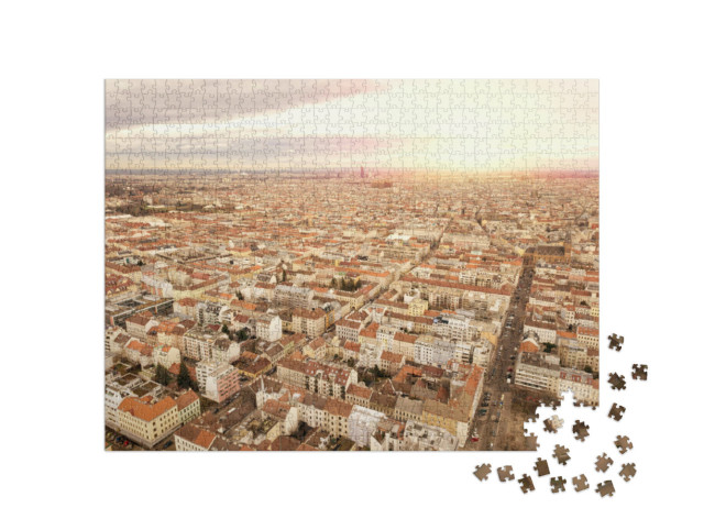 puzzle 1000 dílků „Pohled na Vídeň při západu slunce z ptačí perspektivy, Rakousko“