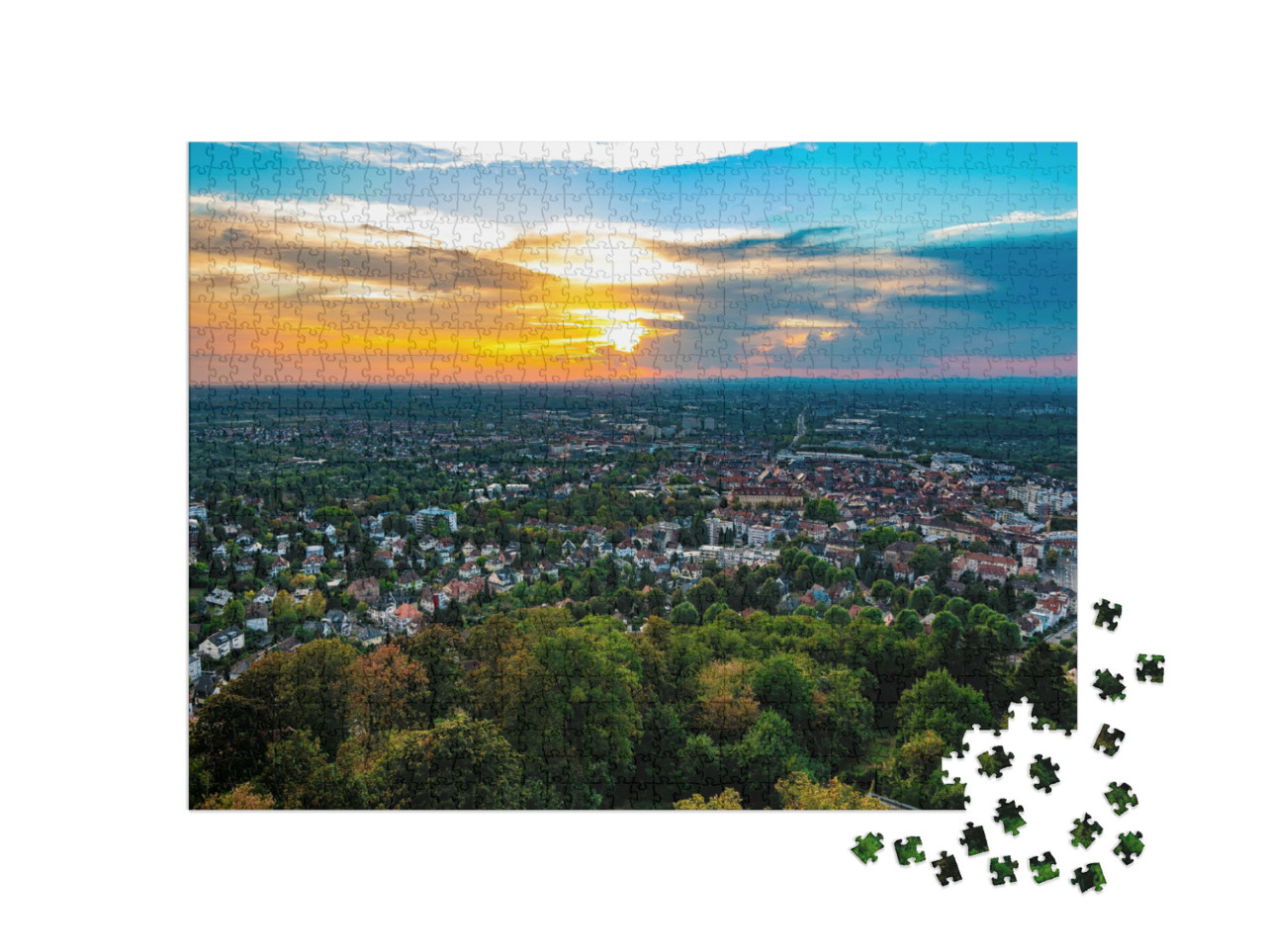 puzzle 1000 dílků „Bouřkové mraky při západu slunce nad Karlsruhe“