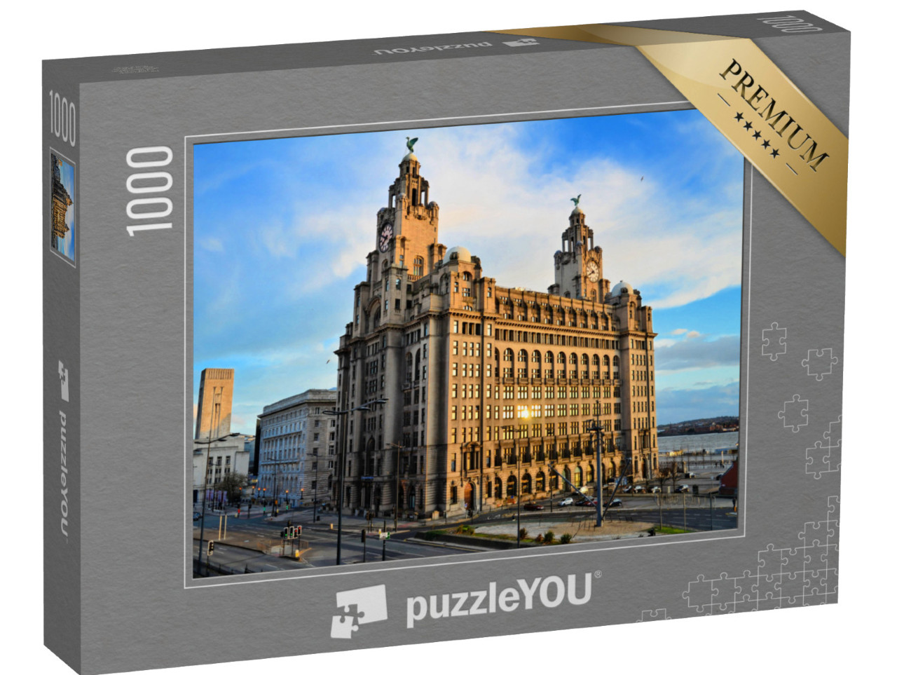 puzzle 1000 dílků „Budova Royal Liver v přístavišti Pierhead v Liverpoolu“