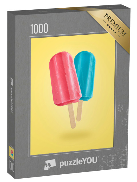puzzle 1000 dílků „Červená a modrá zmrzlina létající na žlutém pozadí s...“
