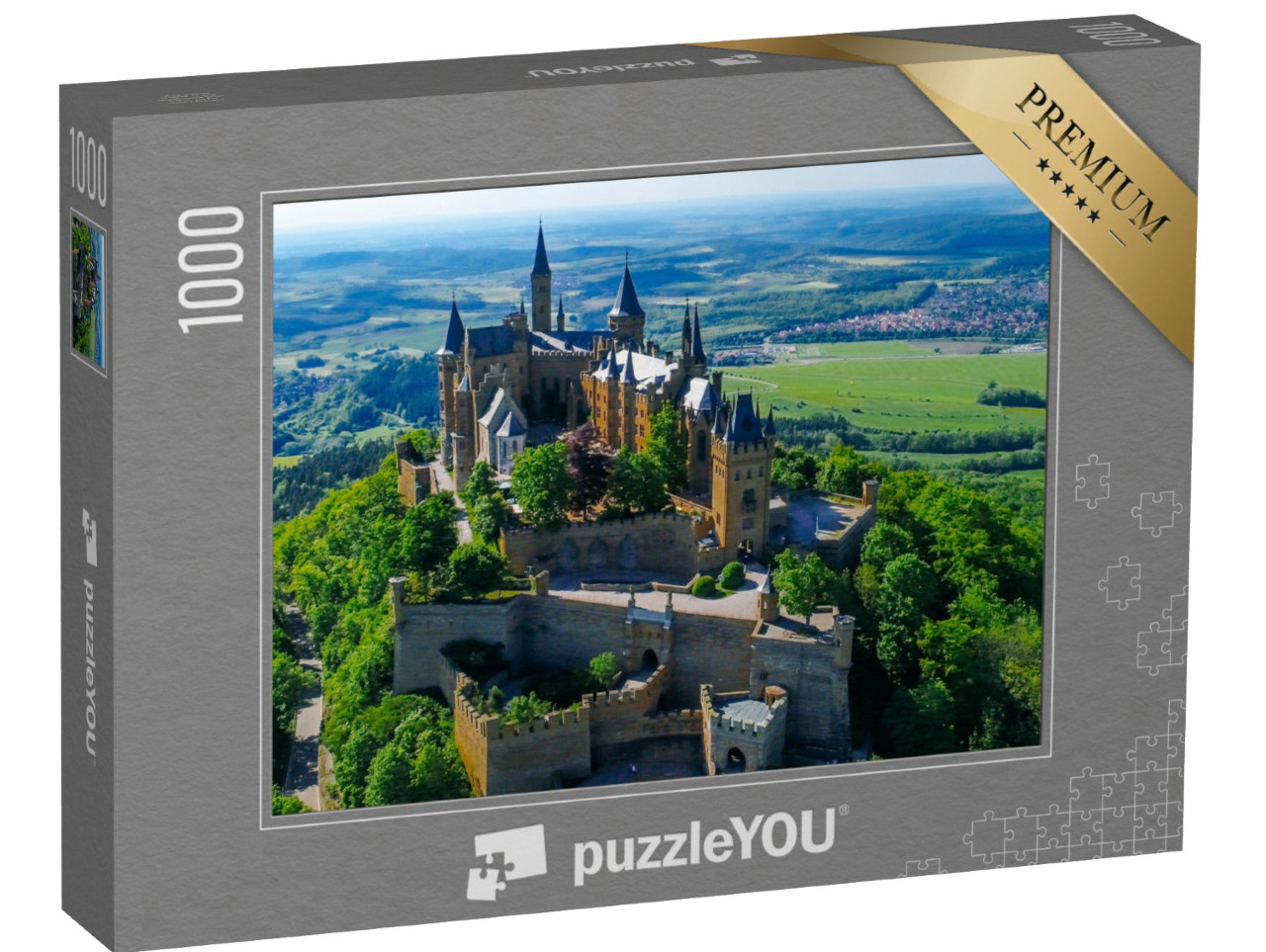 puzzle 1000 dílků „Letecký pohled na slavný zámek Hohenzollern, Německo“