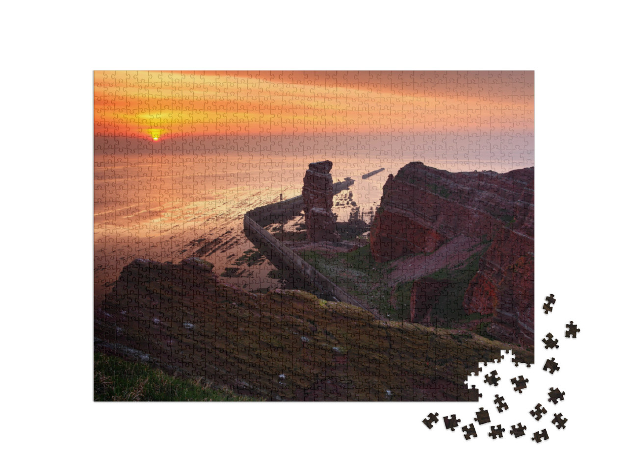 puzzle 1000 dílků „Západ slunce na skalnatém pobřeží ostrova Helgoland, Německo“