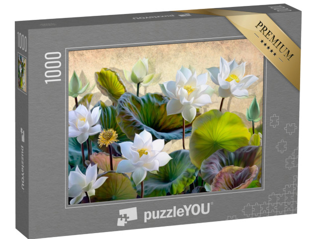 puzzle 1000 dílků „Kvetoucí bílé květy lotosu“