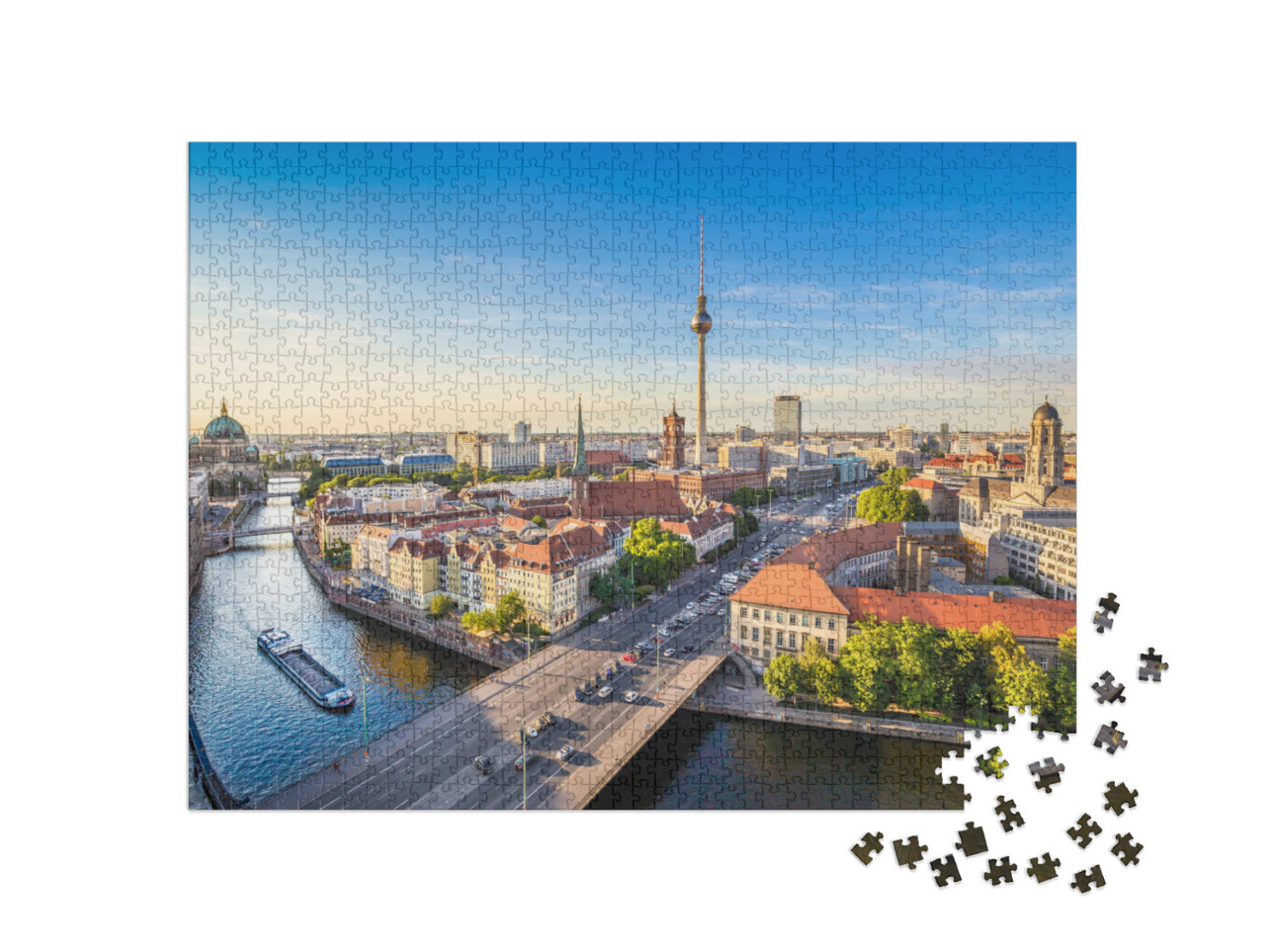 puzzle 1000 dílků „Berlínské panorama s Sprévou při západu slunce, Německo“