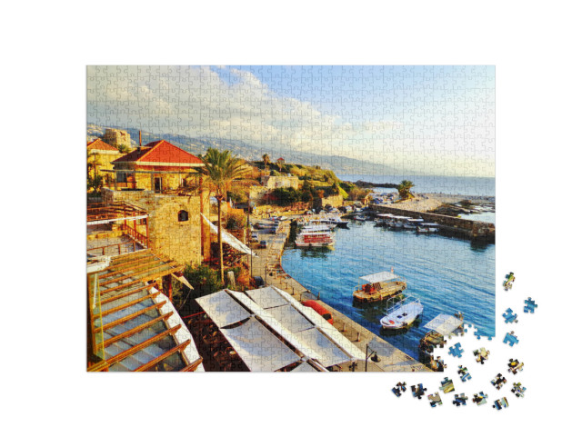 puzzle 1000 dílků „Historický přístav a nábřeží ve starobylém městě Byblos, Libanon“