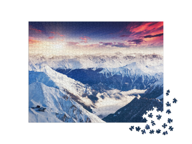puzzle 1000 dílků „Fantastické večerní panorama Alp“