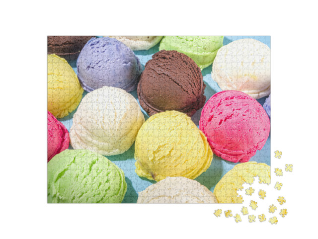 puzzle 1000 dílků „Barevné různé zmrzlinové kopečky vzor na pastelově modré...“