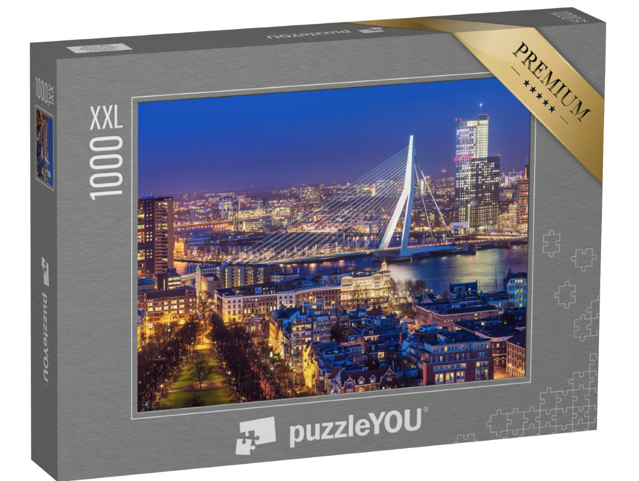 puzzle 1000 dílků XXL „Panorama Rotterdamu s Erasmovým mostem, Nizozemsko“