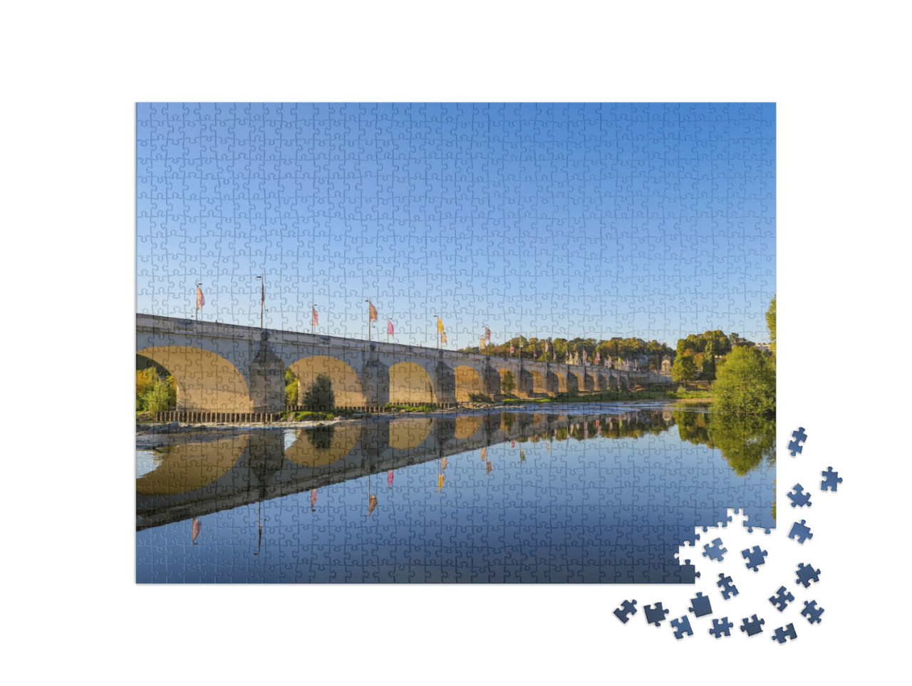 puzzle 1000 dílků „Wilsonův most a jeho odraz v Loiře, Tours, Francie“
