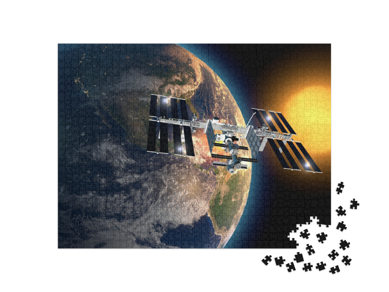 puzzle 1000 dílků „Slavné Mezinárodní vesmírná stanice, oběžná dráha, NASA“
