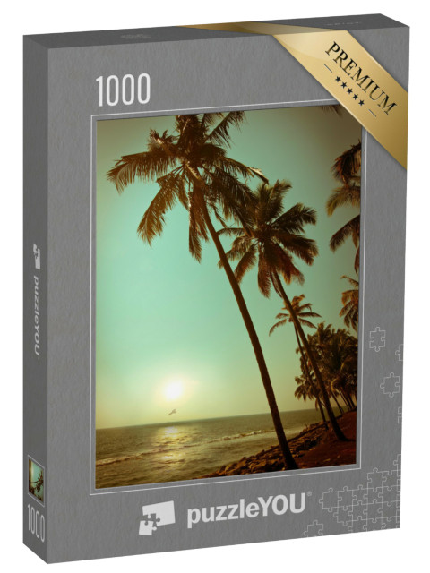 puzzle 1000 dílků „Západ slunce na tropické palmové pláži“