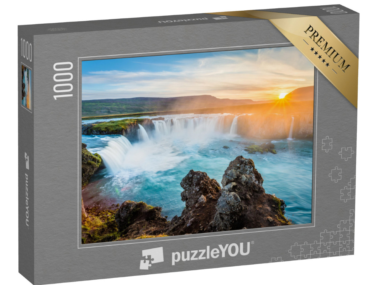 puzzle 1000 dílků „Vodopád Godafoss při západu slunce, Island“