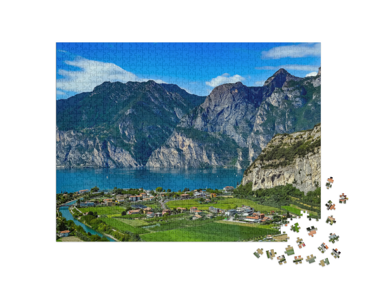 puzzle 1000 dílků „Působivé horské panorama jezera Lago di Garda, Itálie“