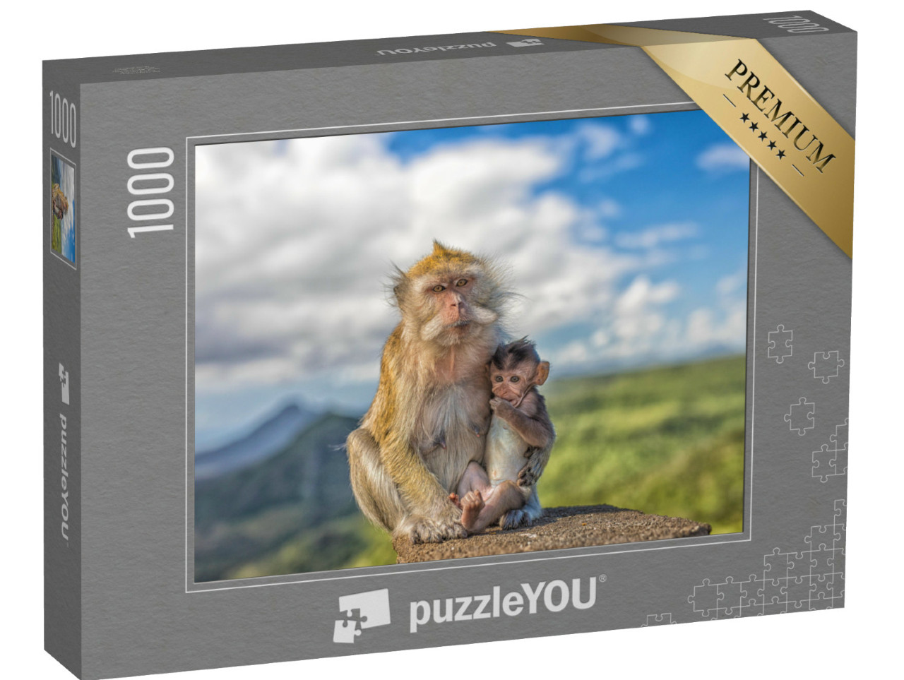 puzzle 1000 dílků „Opice makak s opičí matkou, Mauricius“