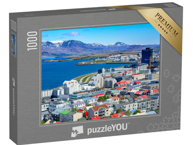 puzzle 1000 dílků „Reykjavík, hlavní město Islandu, s výhledem na přístav a horu Esja“