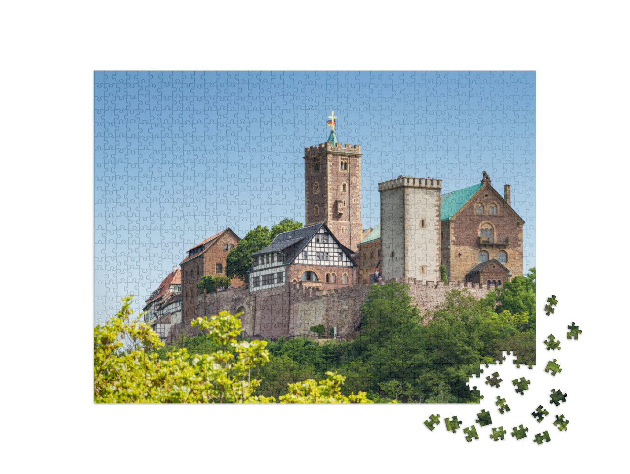 puzzle 1000 dílků „Pohled na slavný hrad Wartburg - památku světového dědictví, Durynsko, Německo“