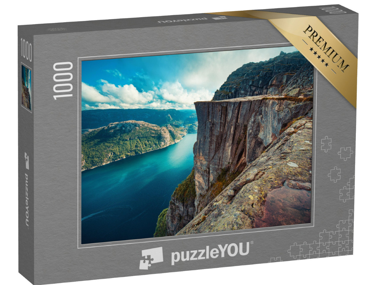 puzzle 1000 dílků „Lysefjord a útes Preikestolen - letní pohled na Norsko bez lidí“