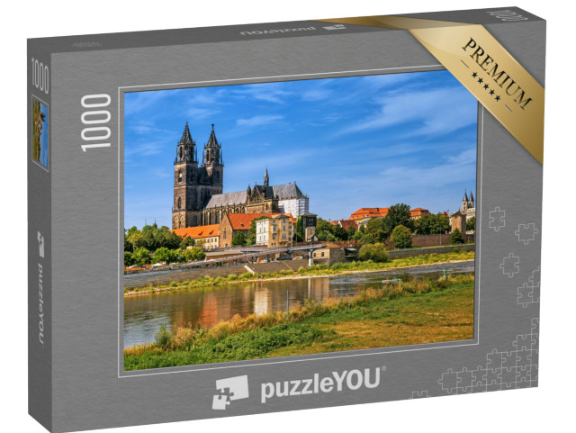 puzzle 1000 dílků „Panorama magdeburského starého města s katedrálou a řekou Labe“