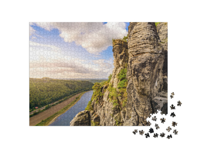 puzzle 1000 dílků „Pohled na Labe z vyhlídky Bastei, Saské Švýcarsko, Německo“