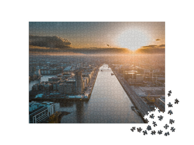 puzzle 1000 dílků „Západ slunce nad Dublinem na řece Liffey“