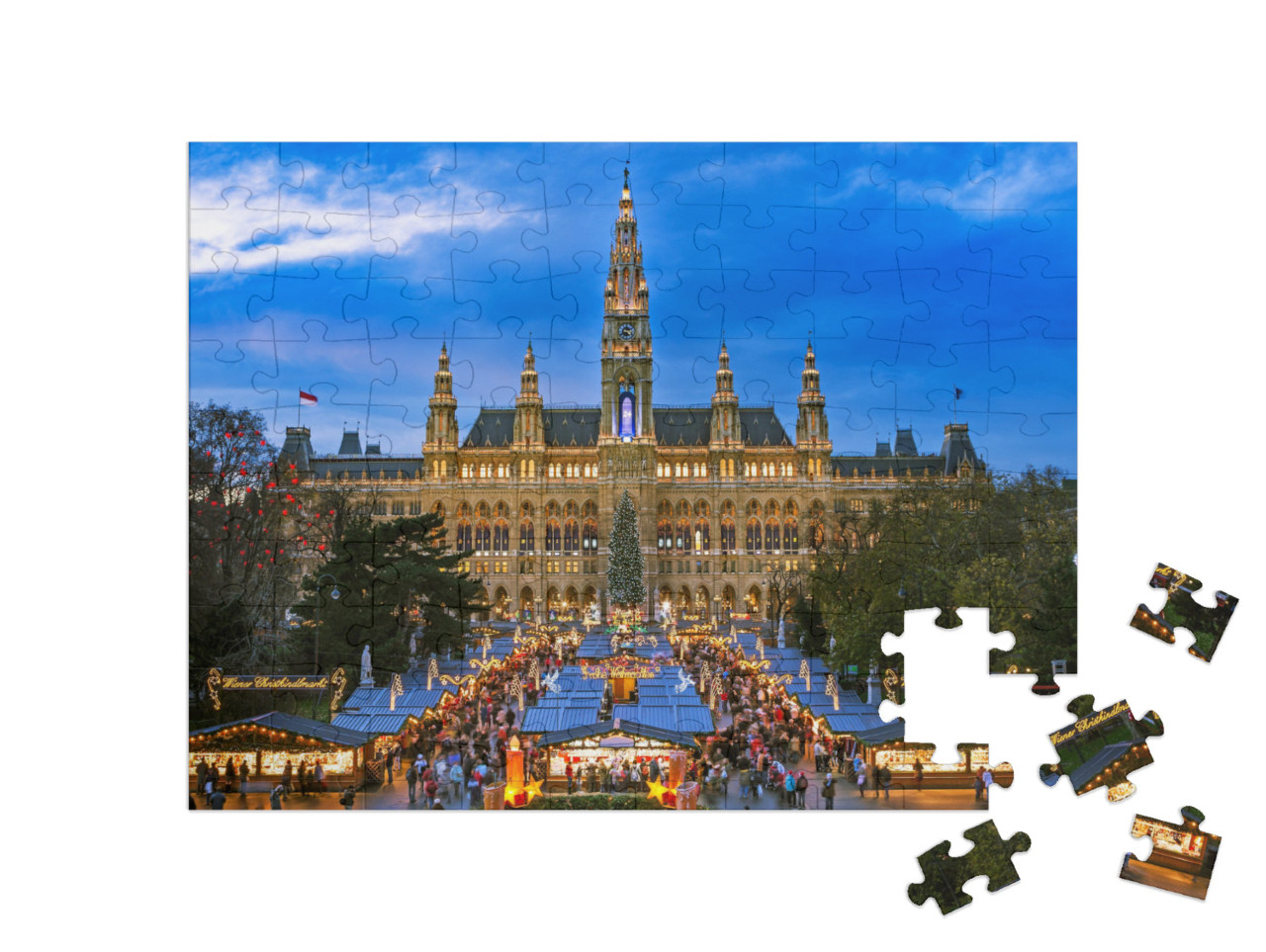 puzzle 100 dílků „Vánoční trh ve Vídni, zimní motivy“