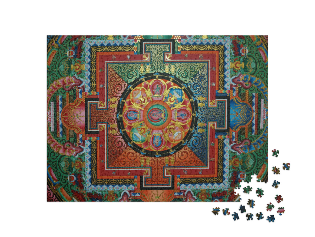 puzzle 1000 dílků „Čtvercová mandala na stropě tibetského kláštera“