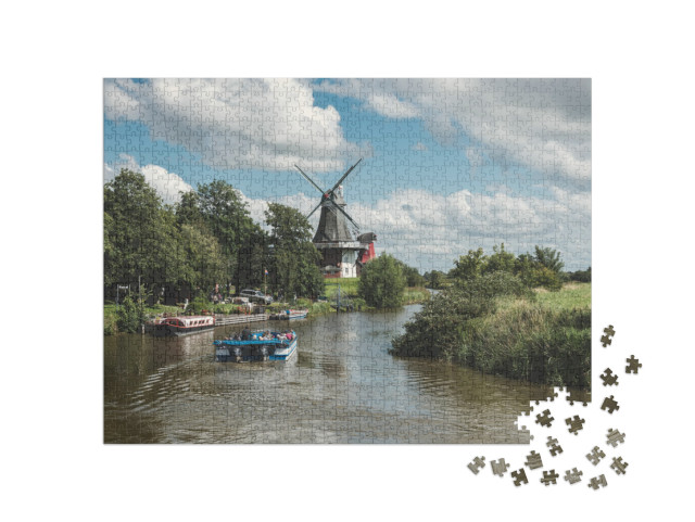 puzzle 1000 dílků „Větrné mlýny ve starém Greetsieleru Sieltief, Dolní Sasko“