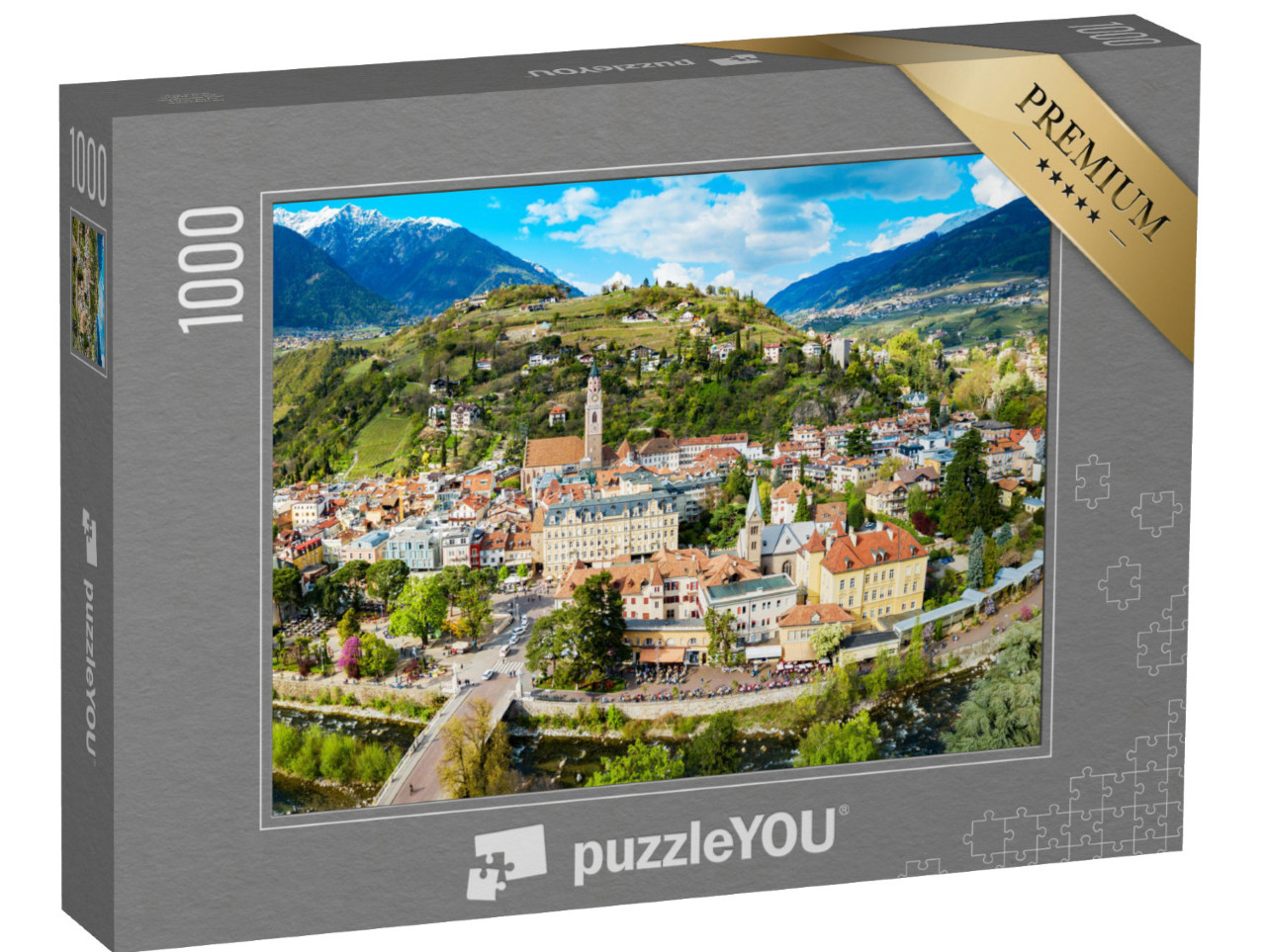 puzzle 1000 dílků „Centrum Merana ze vzduchu, Jižní Tyrolsko, Itálie“