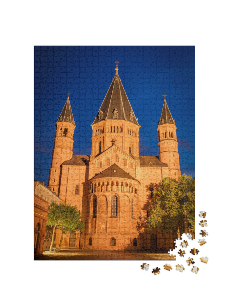 puzzle 1000 dílků „Katedrála v Mohuči večer, Porýní-Falc“