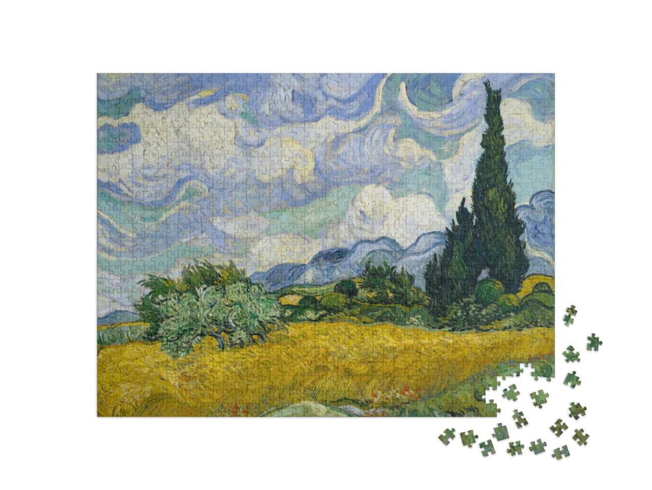 puzzle 1000 dílků „Vincent van Gogh - Pšeničné pole s cypřiši“