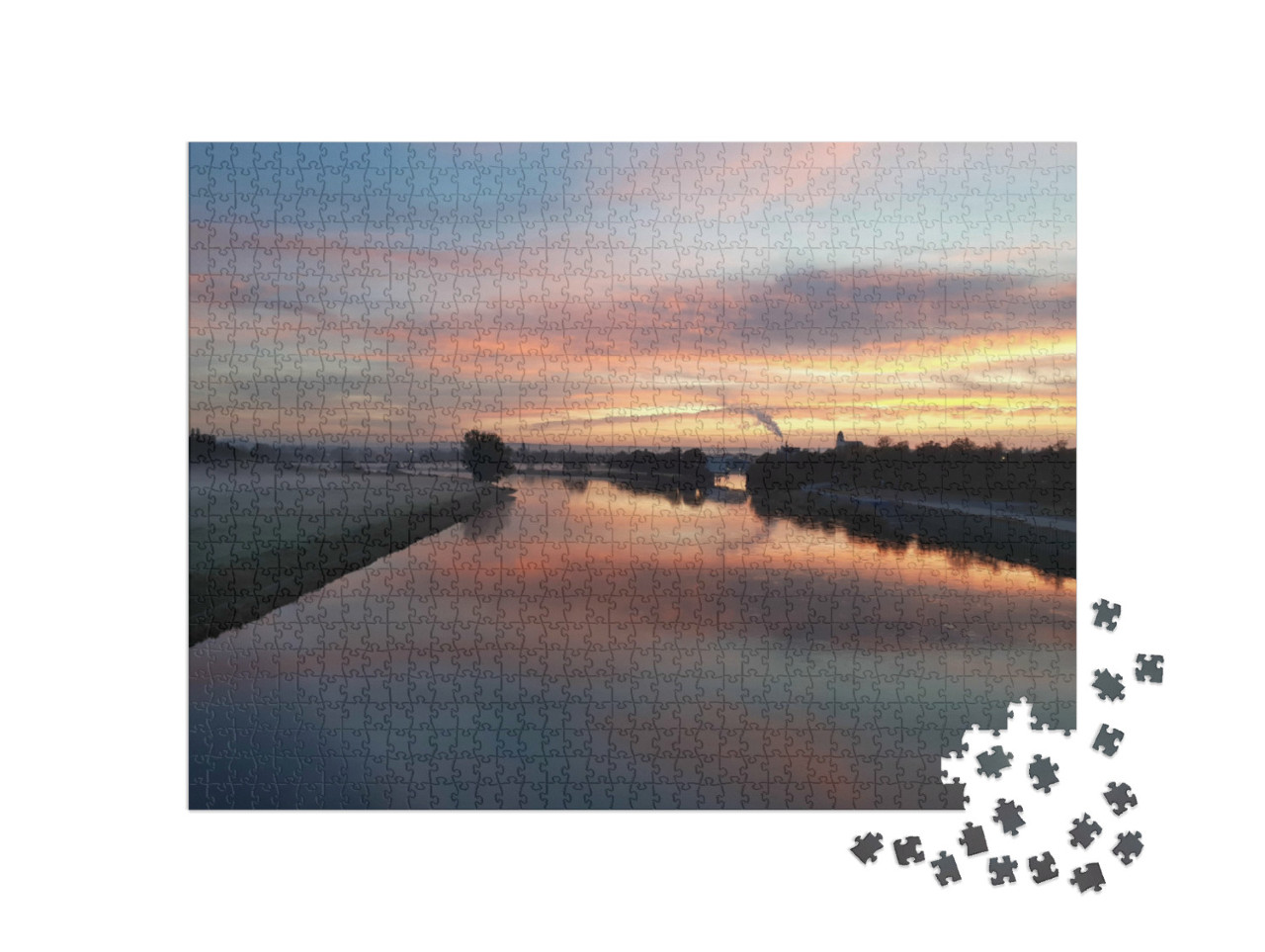 puzzle 1000 dílků „Východ slunce v Drážďanech, pohled na Labe v ranním slunci“
