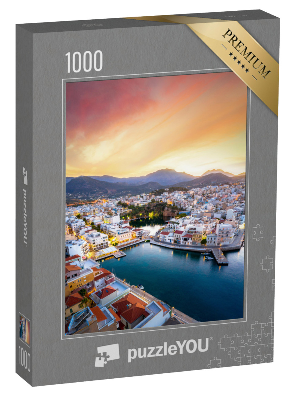 puzzle 1000 dílků „Jezero Voulismeni u Agios Nikolaos, pobřežní město na Krétě, Řecko“