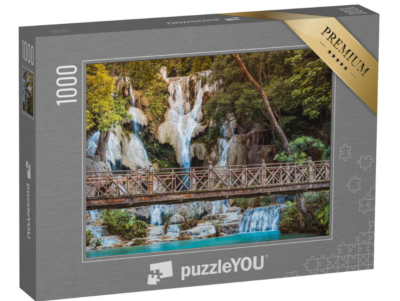 puzzle 1000 dílků „Starý most před vodopádem Kuangsi v Luang Prabang, Laos“