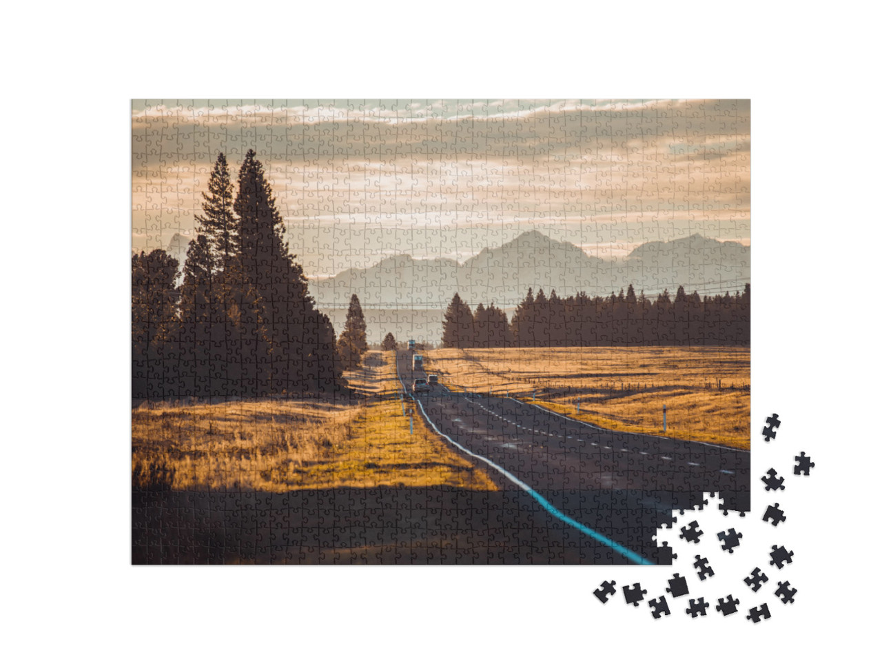 puzzle 1000 dílků „Road trip po horách Nového Zélandu“