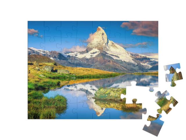 puzzle 48 dílků „Úchvatný Matterhorn a nádherné Stellisee, Zermatt, Švýcarsko“