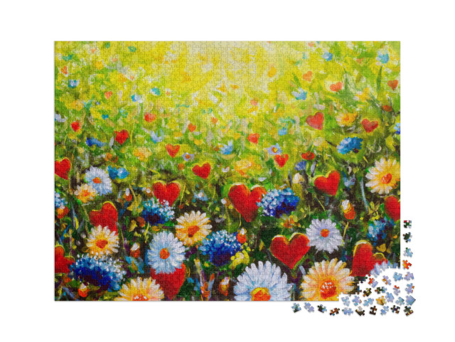 puzzle 2000 dílků „Olejomalba: Krásná květinová louka“