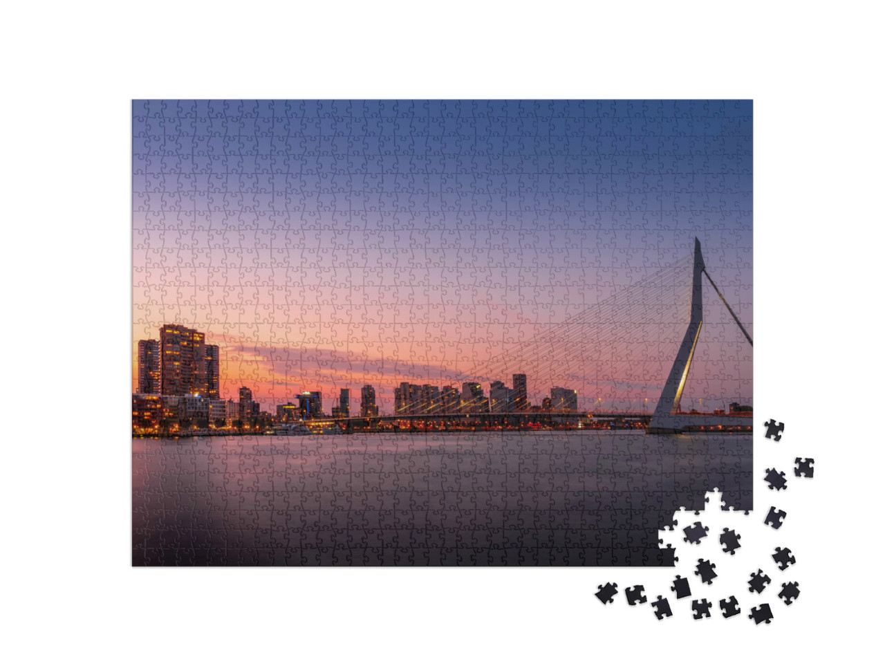 puzzle 1000 dílků „Krajina města s Erasmusbrug: panorama Rotterdamu, Nizozemsko“