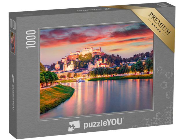 puzzle 1000 dílků „Letní pohled na historické centrum Salcburku při západu slunce“