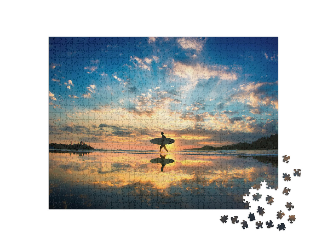 puzzle 1000 dílků „Surfaři na pláži při západu slunce“