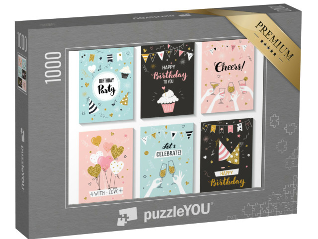 puzzle 1000 dílků „Šablony přání k narozeninám a pozvánek na párty...“