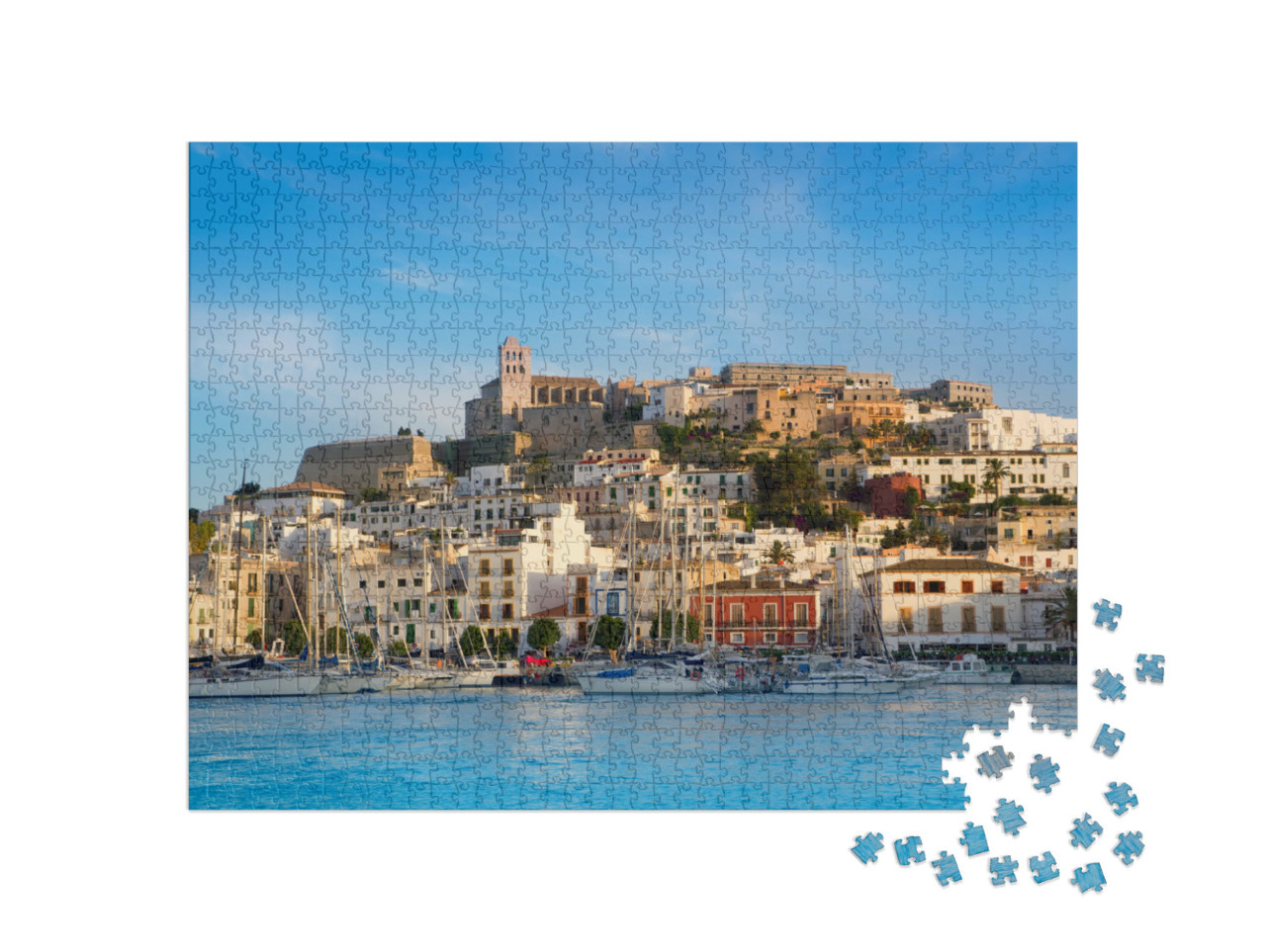 puzzle 1000 dílků „Ibiza: Město s modrým Středozemním mořem, Španělsko“