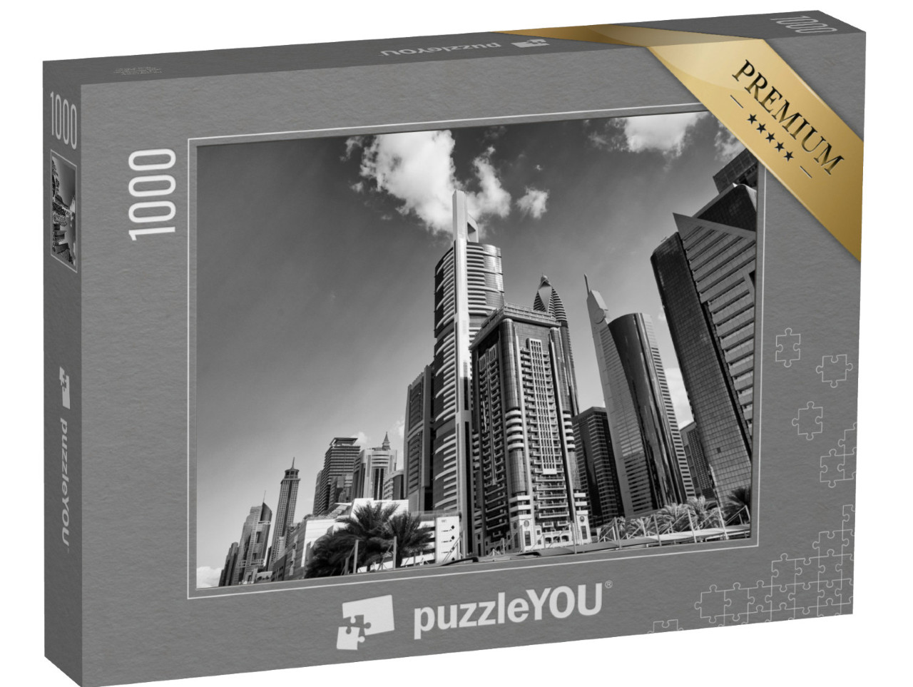 puzzle 1000 dílků „Mrakodrap v centru Dubaje, černobílý“