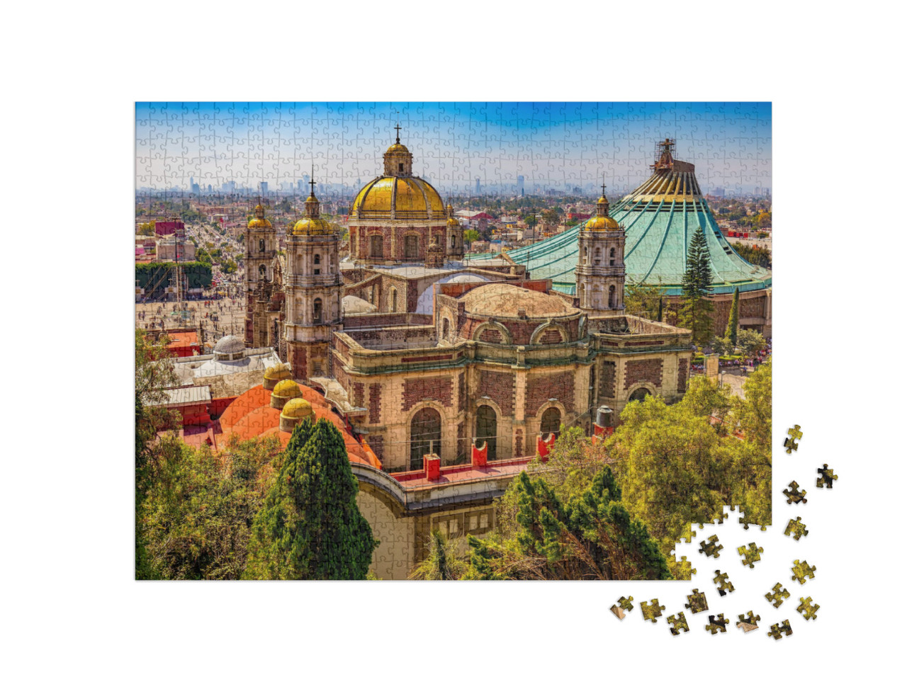 puzzle 1000 dílků „Stará a nová bazilika v Mexico City“